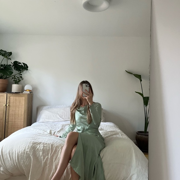 Elegant Sage Green Long Sleeve Dress - Picture 4 of 4